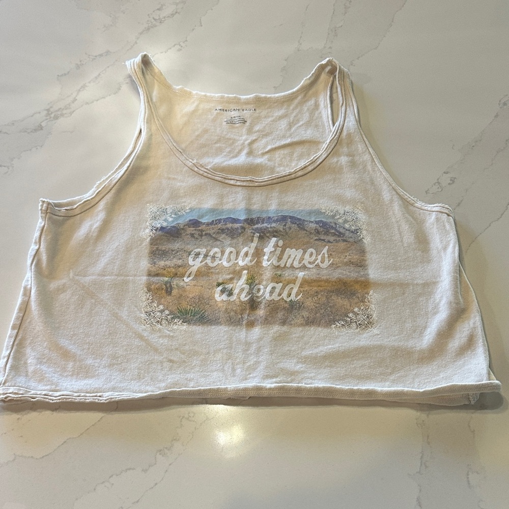 American Eagle Outfitters White Graphic Crop Top